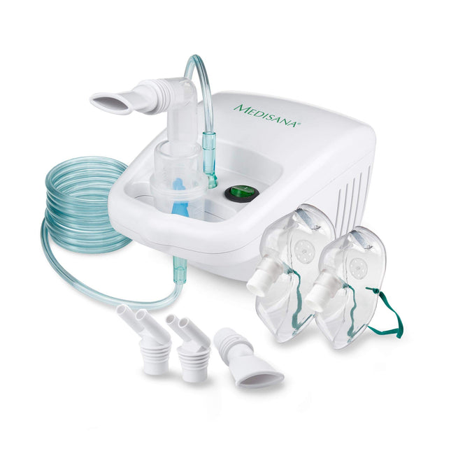 Medisana IN 500 Inhaler, inhalation device with mouthpiece and mask for adults and children, nebulizer inhaler for colds or asthma with extra accessories