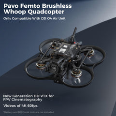 BETAFPV Pavo Femto Brushless Quadcopter, 2S Pocket Drone with HD VTX Bracket for DJI O4 Air Unit, F4 2-3S 20A FC, 1102 | 14000KV Motor, for Flying Smooth Aerial Photography Freestyle Flight