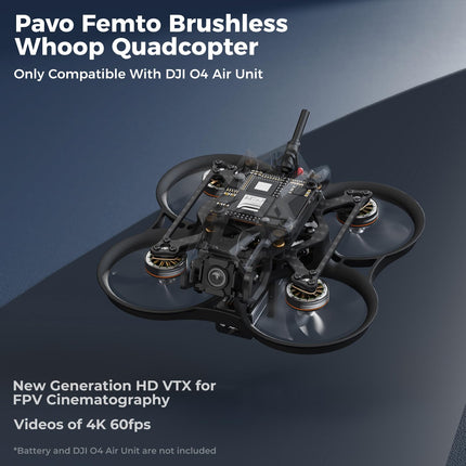 BETAFPV Pavo Femto Brushless Quadcopter, 2S Pocket Drone with HD VTX Bracket for DJI O4 Air Unit, F4 2-3S 20A FC, 1102 | 14000KV Motor, for Flying Smooth Aerial Photography Freestyle Flight