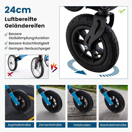 FANTASK 2-in-1 Rollator with pneumatic tires and seat up to 160 kg, foldable and lightweight aluminum with bag and cane holder, walking aid with 6-way height adjustment, wheelchair and travel rollator (blue)