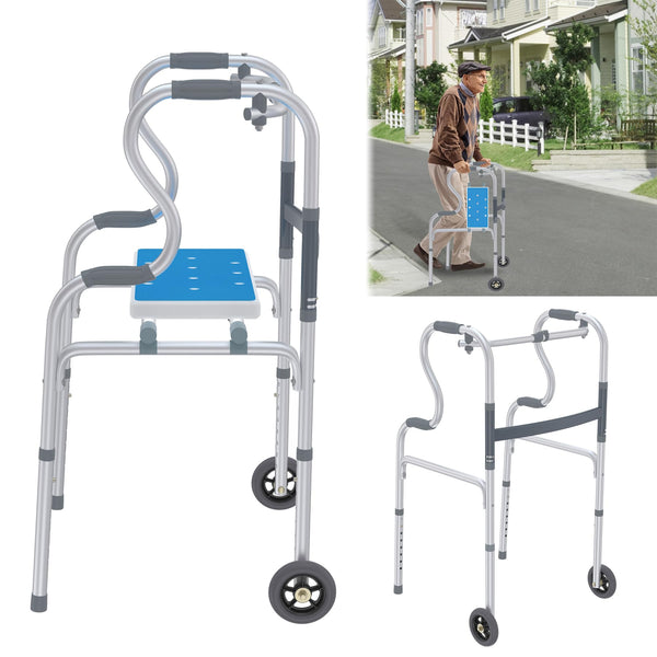 Froadp walking aid for seniors, walking frame made of aluminum, easy to adjust the height, walking aids with 2 swivel castors, non-slip, stable, walking frame, rollator, narrow for home, standing aid, ergonomic handle