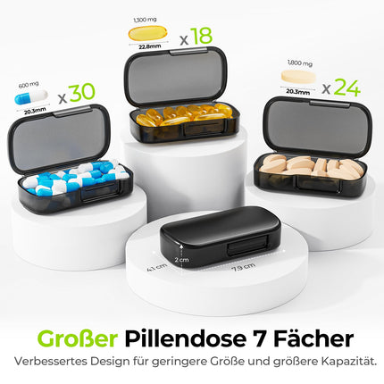AUVON 7-day pill box, 7-day pill box with large separate compartments, easy-to-open portable medicine box for vitamins, fish oil, medications, dietary supplements, etc.
