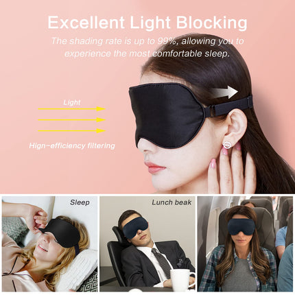 Audamp Sleep Mask Eye Mask Night Mask Adjustable Strap Skin-friendly Silk Ultra Soft Sleeping Mask 1 Piece (Black)