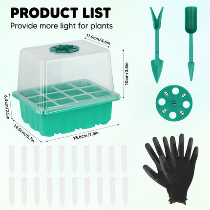 Towwoo Indoor Greenhouse Propagator, 6 Pieces 72 Cells Mini Greenhouse Propagation Set with 8LED Plant Lamp and Seedling Heat Mat and Gloves, Trays Greenhouse Propagation Tray for Plant