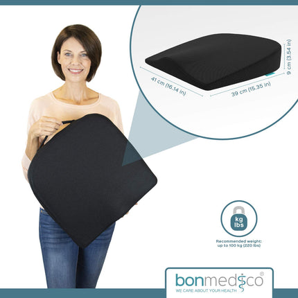 bonmedico Orthopedic Wedge Cushion for Chair &amp; Car, Ergonomic Wedge Cushion - Comfortable Seat Cover for Car and Travel - Wellness (Black)