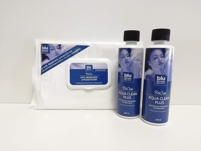 BluTimes Waterbed Conditioner - Aqua Clean Plus (2-pack) with Vinyl Cleaning Wipes