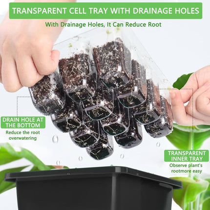 KIMIGO Indoor Greenhouse Propagator, 10 Pieces 120 Cells Mini Greenhouse Propagation Set, Mini Greenhouse Small Propagation Set, Seedling Starter Trays with Lid Ventilation, for Seedling Plant - Black