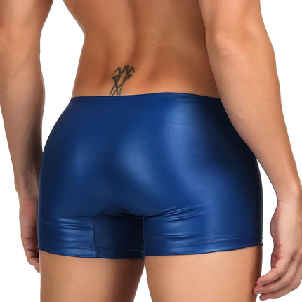 ohyeahlady Wetlook Men's Sexy Lingerie Erotic Briefs for Men Sissy Panties Gay Underwear Underpants Faux Leather Large Sizes Sexy Lingerie Underwear String Thong Leather Shorts Blue L