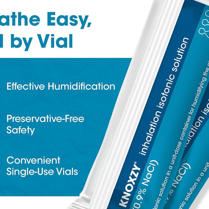 KNOXZY Sterile Isotonic Saline Solution 0.9% – Sodium Chloride NaCl – Inhalation Saline Solution for Airway Humidification – 20 x 2.5 ml Unit-Dose Vials (2-Pack)
