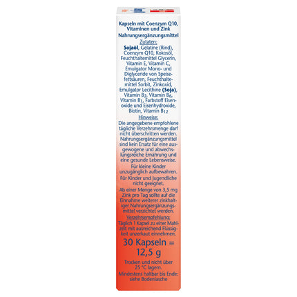 Doppelherz Coenzyme Q10 + B Vitamins - with zinc, vitamins B6, B12, and C to contribute to the normal function of the immune system - 30 Capsules (1 pack)