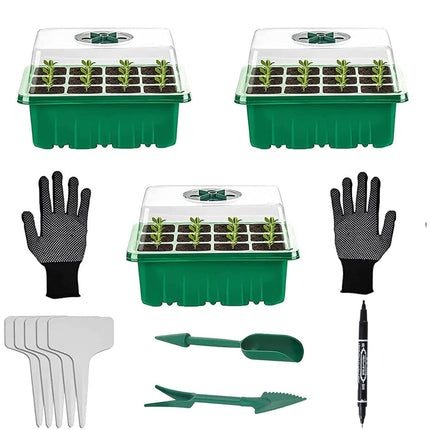 Indoor greenhouse cultivation box, 3 pieces 36 cells mini greenhouse cultivation set, seedling starter trays greenhouse cultivation tray with lid and ventilation for seedling plant
