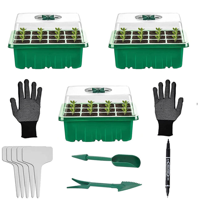 Indoor greenhouse cultivation box, 3 pieces 36 cells mini greenhouse cultivation set, seedling starter trays greenhouse cultivation tray with lid and ventilation for seedling plant