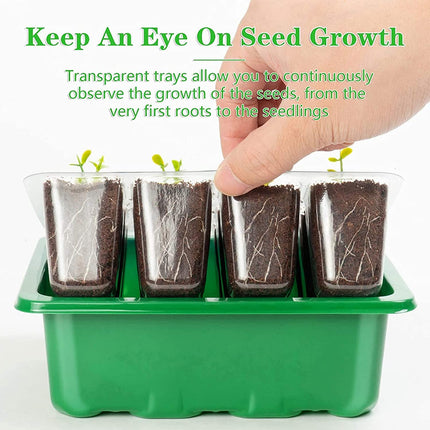 KAHEIGN 12Pcs Growing Kit Indoor Greenhouse Propagator, 144 Cells Mini Greenhouse Growing Set, Seedling Starter Trays Greenhouse Growing Tray with Lid Ventilation for Seedling Plant