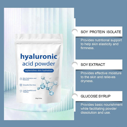 Hyaluronic Acid Powder | 100 g Hyaluronic Acid Powder Pure | Deep Hydration Hyaluronic Acid Serums for Face Masks | Water-Soluble Hyaluronic Powder Skin Care for All Skin Types
