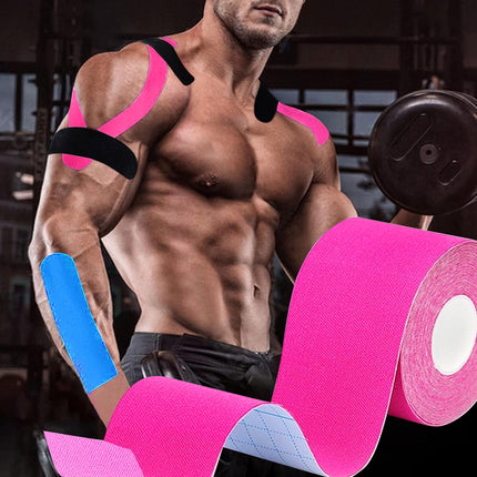 Kinesiology Tape Sport (3 rolls 5m), Elastic Cotton Sports Tape, Self-adhesive Tape for Muscles and Joints, 5cm Wide (Blue &amp; Black &amp; Pink)