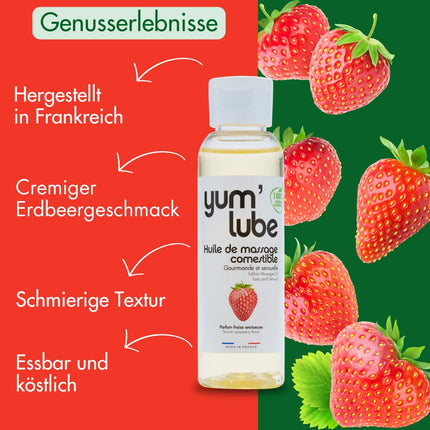 Yum'Lube | Sex &amp; erotic massage oil for massage &amp; intimate | Body oil with strawberry | Massage oil intimate suitable as sex oil | Massage oil for intimate areas &amp; massage oil sex intimate area