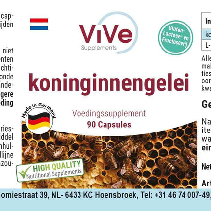 Royal Jelly 500mg - 90 Capsules - Standardized to 4% 10-HDA - High-quality according to ISO standards - Gently freeze-dried | Quality from Germany by ViVe Supplements