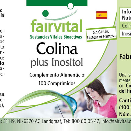 Fairvital | Choline Bitartrate plus Inositol - 100 Tablets - HIGH DOSE - VEGAN