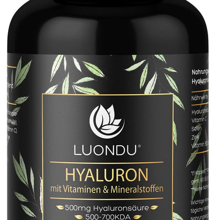 Hyaluron capsules high dose 500mg 90 pieces (3 months) Hyaluronic acid with vitamin C, zinc, selenium, vitamin B2 - laboratory tested, vegan, made in Germany