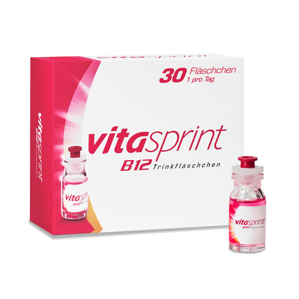 Vitamin B12 - Vitasprint B12 Drinking Bottles, 30 pcs. – With high-dose vitamin B12 and valuable protein building blocks for more mental and physical energy and less fatigue and exhaustion