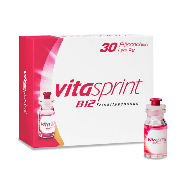 Vitamin B12 - Vitasprint B12 Drinking Bottles, 30 pcs. – With high-dose vitamin B12 and valuable protein building blocks for more mental and physical energy and less fatigue and exhaustion