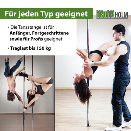 TRUTZHOLM Pole Dance Professional in black or chrome approx. 231-274 cm Ø 45 mm Static &amp; Spinning without drilling Fitness (silver)