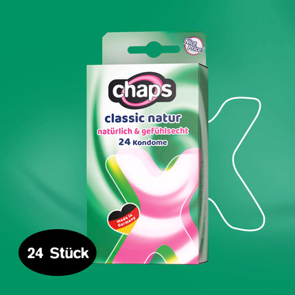 chaps condoms classic natural, natural &amp; realistic, transparent - for sensual pleasure, Made in Germany, 24 pieces (1 pack)