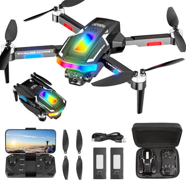 Drone with 4K Camera, GuKKK Mini Drone with 2 HD Cameras, Foldable FPV Drone Live Transmission, Camera Electrically Adjustable with 2 Batteries, RC Drones WiFi FPV Transmission Quadcopter for Beginners