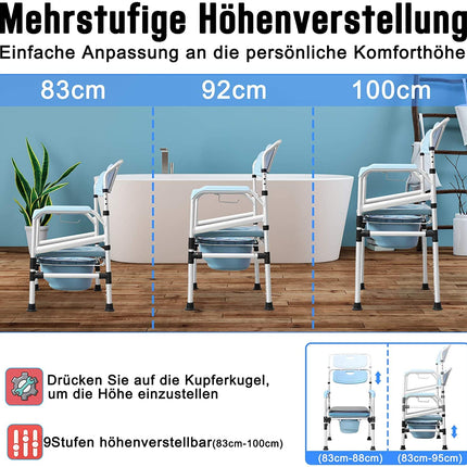 UISEBRT Commode Chair Height Adjustable Toilet Chair Commode Shower Anti-Slip with Toilet Bucket for Disabled Person, Elderly People