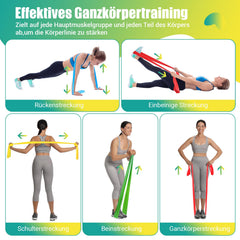 GYMERK Fitness Bands Set of 4, 1.8M Fitness Band, 4 Resistance Levels with Exercise Poster, Exercise Band with Carrying Bag &amp; Exercise Instructions, Ideal for Yoga, Pilates, Muscle Building, Physiotherapy