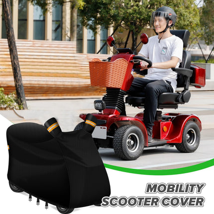 MaxAwe 142x66x119cm Mobility Scooter Cover, 600D Oxford PU Coating Waterproof Scooter Cover, Disability Scooter Protective Cover with Elastic Band Reflective Strips