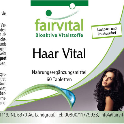 Fairvital | Hair Vitamin Tablets - Hair Vital - HIGH DOSE - 60 Tablets - with Vitamin B-12, Biotin, Zinc, Trace Elements, Brewer's Yeast, and Soy Protein