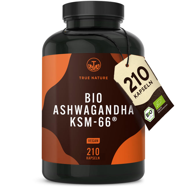 Organic Ashwagandha - KSM-66® Premium Raw Material - 210 Capsules - 600mg Daily Dose - High Dose - Original Indian Ashwagandha - Vegan - German Production - TRUE NATURE