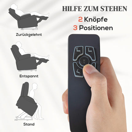 HOMCOM TV Chair with Stand-Up Aid, Electric Adjustable, Recliner Chair with Reclining Function, TV Chair with Remote Control, 2 Side Pockets and Footrest, USB Port, Dark Grey