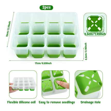 2 Pack Indoor Greenhouse Propagator, Reusable Seed Starter Tray, Silicone Propagator Tray, Seed Starter Tray with Flexible Pop-Out Cells, for Seed Germination Plant Growth