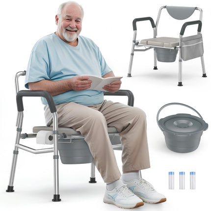 Hybodies Heavy Duty Bariatric Commode, 4-in-1 Portable Bedside Commode or Over-Toilet Chair, Extra Wide | Height Adjustable | Easy to Clean, Handicap Commode Chair for Elderly with