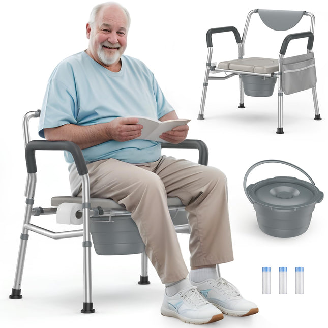 Hybodies Heavy Duty Bariatric Commode, 4-in-1 Portable Bedside Commode or Over-Toilet Chair, Extra Wide | Height Adjustable | Easy to Clean, Handicap Commode Chair for Elderly with