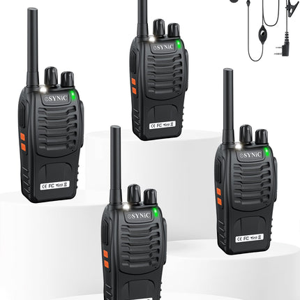 eSynic Walkie-Talkies 4 Pack Long Range 2-Way Radio with 4 Original Earpieces with 16 Channel Single Band for Survival Training and Other Activities
