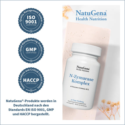 NatuGena N-Zymarase Complex, 16 different enzymes, betaine, bromelain &amp; papain, digestive enzymes, 90 capsules (30-day supply)