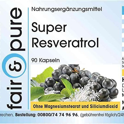 Fair &amp; Pure® - Super Resveratrol - 90 Capsules - Natural Resveratrol from Knotweed with Bioflavonoids - Vegan