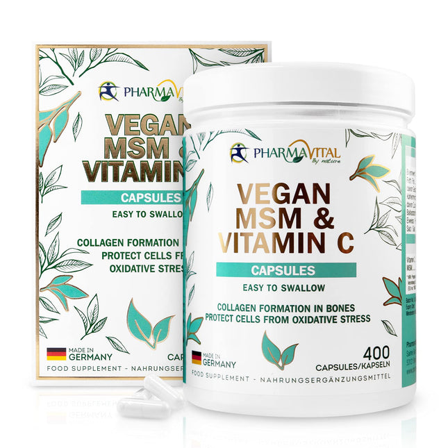 Pharmavital Vegan MSM &amp; Vitamin C Capsules from Germany (400 capsules) high dose with 1000mg methylsulfonylmethane per capsule