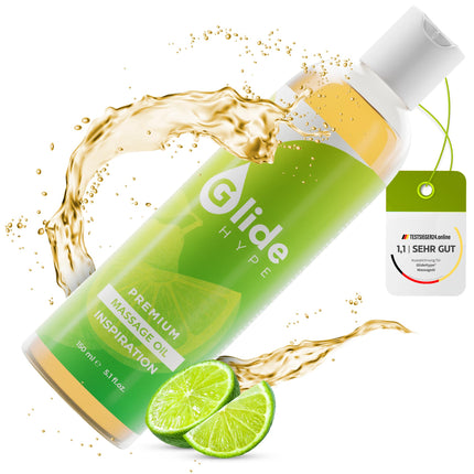 GlideHype PREMIUM Massage Oil INSPIRATION with lime scent | skin-caring lubricant for sensual massages and relaxation (150 ml)