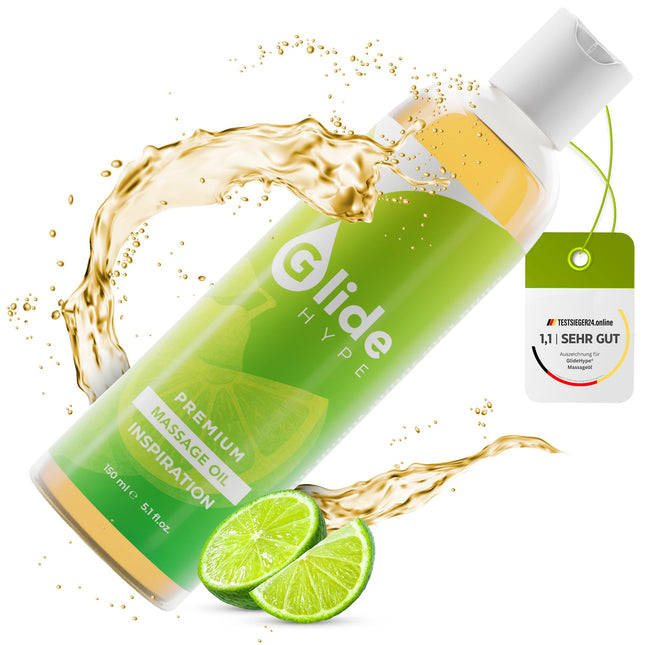 GlideHype PREMIUM Massage Oil INSPIRATION with lime scent | skin-caring lubricant for sensual massages and relaxation (150 ml)