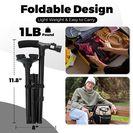 Walking Stick with LED Light, Ohuhu Walking Stick for Men &amp; Women, Foldable Height Adjustable, Walking Aid with Carrying Bag, Gifts for Seniors &amp; Adults