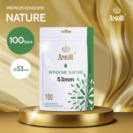AMOR NATURE 53mm condoms 100-pack I Premium condoms, natural color I Condoms with a realistic feel and ultra-thin feel I 0.07 mm wall thickness I vegan I Condoms for men