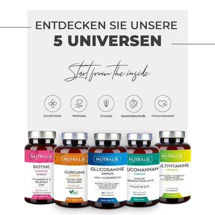 Collagen Capsules Complex + Q10 Hyaluron - High Dose - Joints Skin - Biotin Vit CD B12 Zinc - Collagen Hydrolysate in 60 Capsules - Nutralie