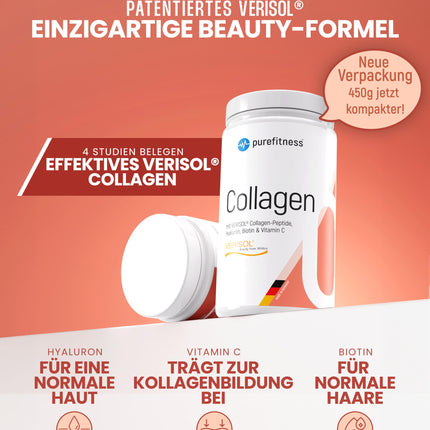 Purefitness Verisol® Collagen Powder 450 g [GRADE 1.3] with BEAUTY formula - Patented Verisol® Collagen Peptide - Collagen Powder with Hyaluronic Acid, Biotin &amp; Vitamin C