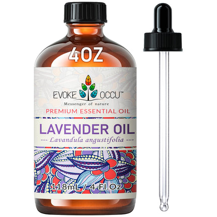 EVOKE OCCU Lavender Oil 118ml, Pure Lavender Essential Oil for Diffuser Skin Massage Candle Soap Making- 4 FL Oz