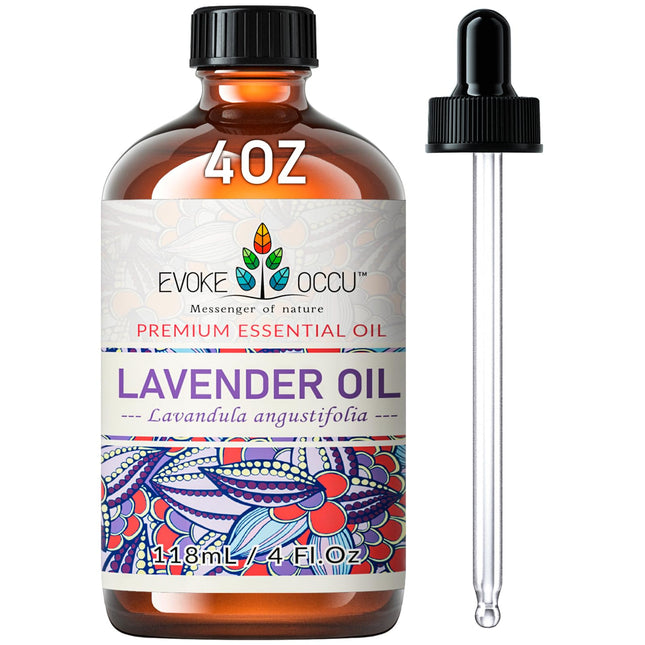 EVOKE OCCU Lavender Oil 118ml, Pure Lavender Essential Oil for Diffuser Skin Massage Candle Soap Making- 4 FL Oz
