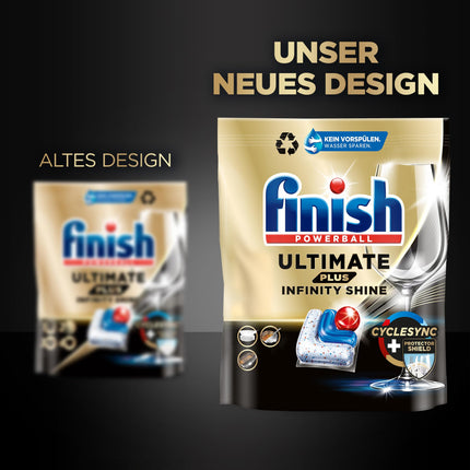 Finish Ultimate Plus Infinity Shine Dishwasher Tablets – Dishwasher tablets for intensive cleaning, grease-cutting power and shine with protective shield – 2 x 73 Caps